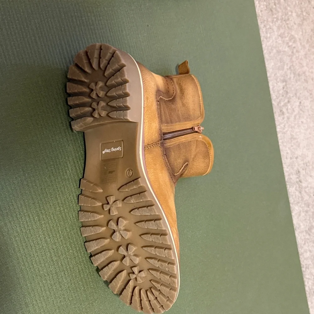 Spring Step Jovany Leather Booties EU 40 US 9 Tan Fur Lined Dual Zip Lug Sole - Picture 7 of 11